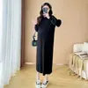 Vestido Jersey de Punto Casual de Moda Simple para Otoño e Invierno de Mujeres Embarazadas Versión Coreana Vestido Base Versátil para Maternidad