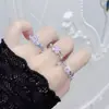 Anillo Abierto Exquisito de Nicho de Alta Gama con Esmalte Rosa Goteado de Aceite y Circonita Full Diamond para Mujeres