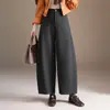 Pantalones rectos de lana engrosada para mujer, nuevo estilo invierno 2026, pantalones cropped petite, pantalones de pierna ancha holgados de cintura alta