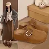 Mules de Cuña Interior Aumentadora con Hebilla Retro Otoño 2026 Merade Suela Gruesa Slip-on Punta Cerrada Medias Zapatillas para Mujer