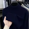 100% lana pura, cuello semi-alto, suéter de lana grueso para hombre, nueva colección otoño/invierno 2026, suéter de punto casual y cálido