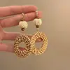 Brincos Pingentes Tecidos em Rattan Estilo Étnico para Mulheres, Brincos Estilo Boêmio para Férias, Brincos Exagerados de Nicho, Brincos da Moda