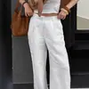 FCB combinado con pantalones casuales blancos de algodón y lino para mujer, colección de verano 2026, estilo callejero europeo y americano, de cintura alta, ligeros