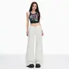 Jeans de Lona Blancos con Cuentas para Mujer, Nuevo Estilo Otoño 2026, Tiro Bajo, Corte Holgado, Favorecedores, Versátiles, Pantalones de Pierna Ancha, Largo hasta el Suelo