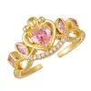 Anillo nuevo de estilo europeo y americano transfronterizo de lujo ligero, forma de corazón, corazón de amor, lazo, pavimentado con microcirconias, geométrico, abierto, anillo para el dedo, venta al por mayor