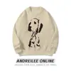 Andrei Suéter de Punto Retro Streetwear Americano para Hombre 2025 Otoño Marca de Moda Suéter de Punto con Bordado de Cachorro y Cuello Redondo para Hombre