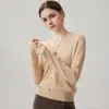 Suéter feminino de cashmere com acabamento em renda francesa, design de gola V, estiloso e chique, cor sólida, manga longa, estilo pulôver, perfeito como camada base