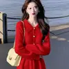 Elegante vestido de punto amarillo para mujer, nuevo estilo de otoño, ceñido a la cintura, vestido línea A adelgazante
