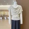 Fábrica de Malhas Dalan Source: Suéter de Tricô Feminino Gola Alta Manga Longa com Sobreposição de Xale, Falso Duas Peças, Caimento Ajustado, Blusa Emagrecedora para Outono e Inverno