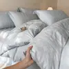 Juego de Ropa de Cama Jacquard de Algodón 100% Grado A de Gama Alta de los 60s de Cuatro Piezas Funda de Edredón de Algodón Puro Lujo Ligero Sábana Bajera de Algodón de Fibra Larga Falda de Cama 3