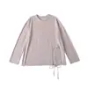 Exportação Transfronteiriça Roupas Femininas Outono 2025 Europeu e Americano Gola Redonda Manga Longa Assimétrica Cadarço Cor Sólida Pulôver Camiseta Tops para Mulheres