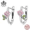 Evelle Fashion Aretes de Plata Esterlina s925 de Primavera Flor de Cerezo Gotas de Aceite Rosadas Flores Frescas Aretes de Hoja Verde Aretes
