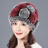Gorro de Piel Tejida de Conejo Rex para Madres de Mediana Edad y Mayores Gorro de Lana Grueso Cálido Estilo Coreano Rosa para Niños en Invierno