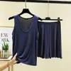 Conjunto de Ropa de Casa de Tirantes con Cuello en U Grande de Modal y Shorts para Mujer Verano Básico Delgado sin Mangas Top y Pantalones Conjunto de Dos Piezas