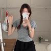 Camiseta de Encaje con Diseño Sensual, Corte Slim, Adelgazante, Cuello en V, Manga Corta, Deseo Puro, Chicas Hot, Sexy, Nicho, Top para Mujer