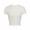 Yi Mengling mesma camiseta de algodão elástico de manga curta gola redonda slim feminina versão curta para mostrar o umbigo/versão normal preto branco cinza