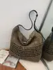 Bolsa de Palha Tecida Fashion com Recortes Simples para Mulheres 2026 Verão Grande Capacidade Estilo Vintage de Férias Bolsa de Ombro para Praia
