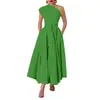 Moyashang Vestido Evasê de Verão Mais Vendido da Amazon, Moda Europeia e Americana, Feminino, Sem Mangas, Gola Diagonal, Cor Sólida, Acinturado