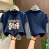 Camiseta listrada de manga comprida para meninas, novo estilo outono 2026, camiseta básica de algodão puro para crianças meninas, top para crianças maiores