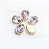 Taladro de vidrio de alta calidad con forma de gota de agua y base puntiaguda, con diamantes de imitación dorados, para coser a mano, para ropa, zapatos, bolsos y accesorios de joyería.