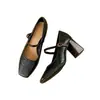Sapatos Mary Jane com Salto Bloco e Bico Quadrado para Mulheres, Novo Estilo Vintage Outono 2026, Tira Baixa, Elegantes Sapatos de Salto Médio Alto