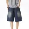 Shorts de mezclilla retro americanos para hombres y mujeres, marca de moda, lavados, tacto de alta gama, corte holgado, versátiles, shorts de mezclilla casual de pierna ancha