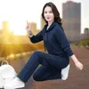 Moletom com Capuz e Zíper de Algodão de Alta Qualidade, Conjunto Esportivo Casual da Moda para Mulheres, Conjunto de Duas Peças para Primavera e Outono para Mães de Meia-Idade