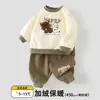 Conjunto de moletom de fleece espesso para bebê, outono e inverno, para meninos e meninas, roupa quente de duas peças