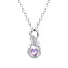 Colar com Pingente de Coração Entrelaçado Símbolo do Infinito Oito Interligado Pedra de Nascimento para Mulheres, Corrente para Clavícula com Pingente de Zircônia em Formato de Coração Doze Cores Cheio de Diamante