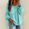2026 Nuevo Estilo Transfronterizo Estilo Europeo y Americano Ropa para Mujer Color Sólido Cuello Redondo Manga Larga Fruncido Blusa Top Casual Versátil Corte Holgado