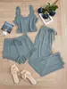 Pijamas de Encaje Transfronterizos Populares para Mujer, Traje de Encaje de Tres Piezas, Tirantes, Pantalones Cortos, Pijamas, Ropa de Casa Sexy para Mujer