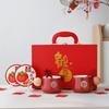 Taza de cerámica de boda para pareja, traje de taza de boda para pareja, taza de café roja feliz con cuchara para acompañar la boda