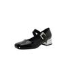 Zapatos Básicos de Color Liso para Combinar con Todo, de Punta Baja, Zapatos Sencillos con Pedrería, Tacón Grueso, Color Vino Tinto, Piel de Oveja Patentada, Zapatos de Tacón Medio para Mujer
