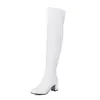 Botas Femininas de Cano Alto com Couro Patente Brilhante, Plataforma Impermeável, Salto Alto Grosso, Zíper Lateral, Botas Longas Acima do Joelho, Botas de Cavaleiro Estilo Doce, Botas de Cano Alto