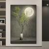Pintura Decorativa Minimalista Moderna para Entrada Pintura Colgante Estilo Japonés Mural para Sala de Estar Planta Verde Pared de Fondo para Sofá Pintura para Piso Pintura al Óleo