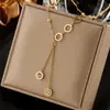 Colar Longo com Pingente Redondo Geométrico Estilo Coreano Simples e Fashionável Gravado com Números Romanos e Borla Longa em Aço Titânio Não Desbota para Mulheres