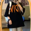 Camiseta de Manga Curta Masculina Verão Novo Estilo Bufante Bonito Rua Frita Estilo Americano Meia-manga Marca da Moda tamanho plus Solta Estilo de Hong Kong Camiseta da Moda