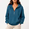 Roupas femininas transfronteiriças europeias e americanas 2026, moletom liso para compras do dia a dia, moletom com capuz e zíper parcial de manga longa estilo casual