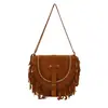 Bolsa de Franjas em Couro Versátil Bolsa de Ombro Texturizada Tendência Trabalho Deslocamento Versátil Bolsa Transversal Bolsa de Palha Tecida Artesanal Retro