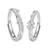 Anillo de pareja de plata pura 999 "Estrella Fugaz" meteorito trébol de cuatro hojas, regalo de San Valentín para novia