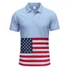 Camisa Polo Masculina Americana Fina de Seda Gelada de Secagem Rápida Camiseta Masculina Verão Bandeira Americana Estampada Gola Lapela Manga Curta