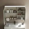 Gabinete de Banheiro de Alumínio Colmeia com Gaveta Dupla e Painel de Porta em Aço Inoxidável, Gabinete Principal com Luz de Sensor, Gabinete com Espelho, Meijia Banheiro L1120