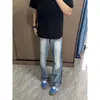 Jeans para hombre con estampado de rayo, colección principios de verano 2026, ligeros, elegantes, adelgazantes, pierna recta, corte limpio, pantalones ligeramente acampanados