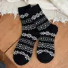 Calcetines de Lana Gruesos y Cálidos Suxinaimin Otoño e Invierno para Mujer, Invierno, Estilo Fair Isle Retro, Copo de Nieve, Calcetines hasta la Mitad de la Pantorrilla