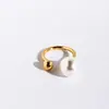 Anillo Abierto de Perla Shijia Dongdaemun Coreano, Anillo en Forma de U de Perla Gris Fresco y de Alta Gama, Superventas de Amazon 945