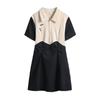 Vestido de Manga Corta con Cuello Polo Color-Blocking para Mujer, Nuevo Estilo Coreano Verano 2026, Vestido Corto de Línea A con Ajuste en la Cintura para Estudiante