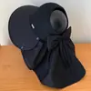 Chapéu de Sol de Tricô Feminino de Verão com Aba Larga Anti-UV para Praia Férias Chapéu de Sol com Proteção para Pescoço com Xale Removível Chapéu de Sol