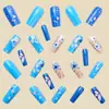 Manicura Cuadrada Europea de Longitud Media Parche para Uñas de Año Nuevo Primavera y Verano Moda Patrón de Mariposa Azul Brillante Manicura
