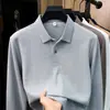 Camisa polo de algodão piquet hexagonal de manga longa para homens, novo estilo outono 2026, gola de lapela, cor sólida, camiseta masculina casual e respirável