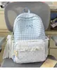 Mochila Estilo Menina Doce com Estampa Xadrez e Renda Colorida Sólida, Mochila de Aparência Sofisticada e Fofa para Estudantes em Viagens de Férias